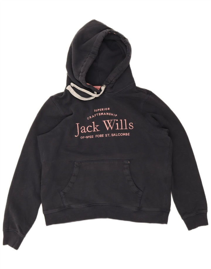 Jack Wills Grafisk Oversized Hoodie Jumper til kvinder UK 12 Medium Navy Blue