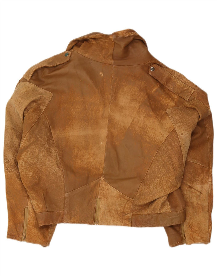 Vintage Dame Crop Ruskindsjakke EU 42 Stor Brun Læder