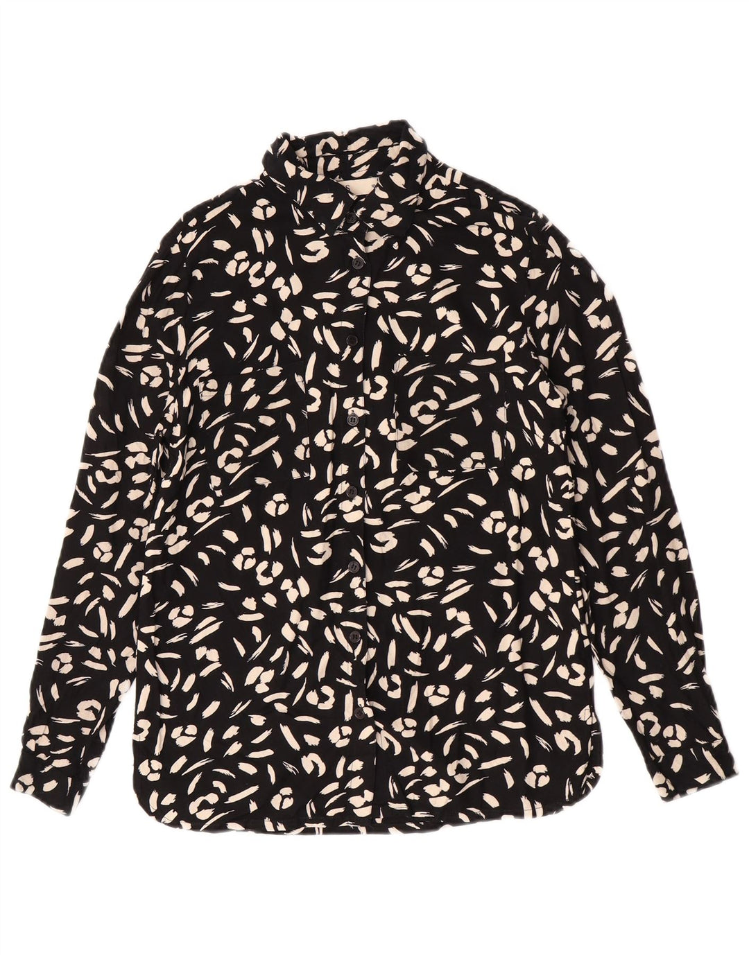 Oasis Womens Shirt UK 10 Small Black Animal Print Viscose