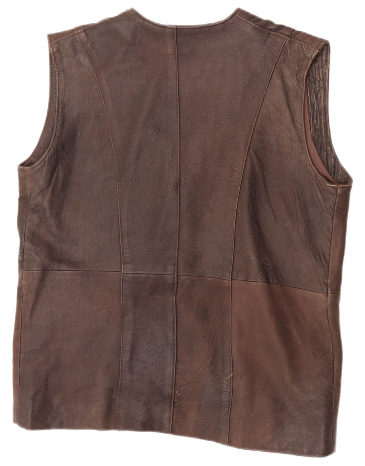 Vintage Herre Læder Gilet UK 38 Medium Brown