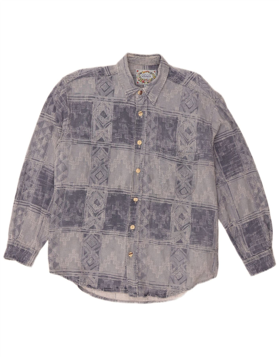 Vintage flannelskjorte til mænd, stor blå geometrisk bomuld
