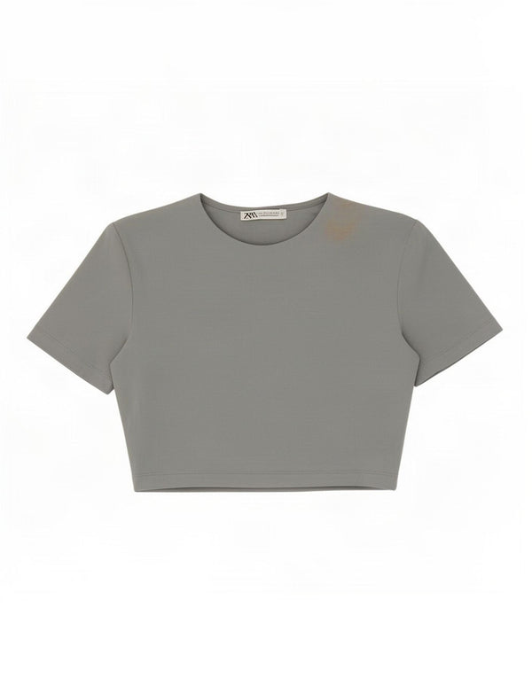 Zara Womens Crop T-Shirt Top UK 8 Small Grå