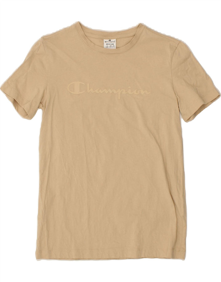 CHAMPION Womens Graphic T-Shirt Top UK 12 Medium Beige Vintage Champion and Second-Hand Champion from Messina Hembry 