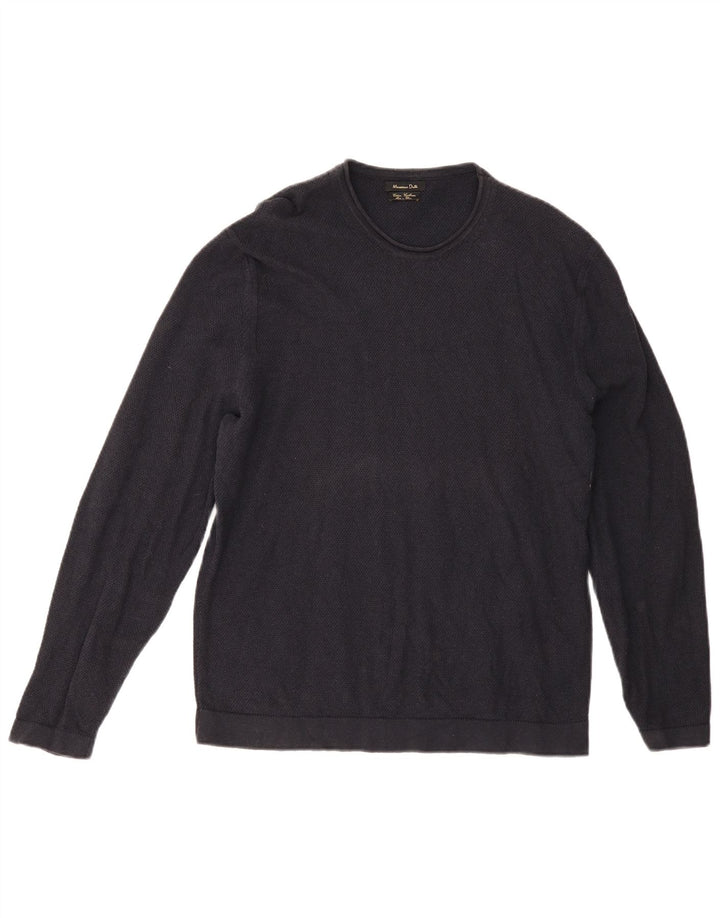 Massimo Dutti Herre Crew Neck Jumper Sweater Large Navy Blue Bomuld