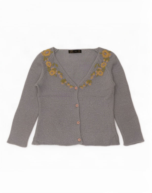 Zara Womens Crop 3/4-ærmet cardigantrøje UK 12 Medium Blue Floral