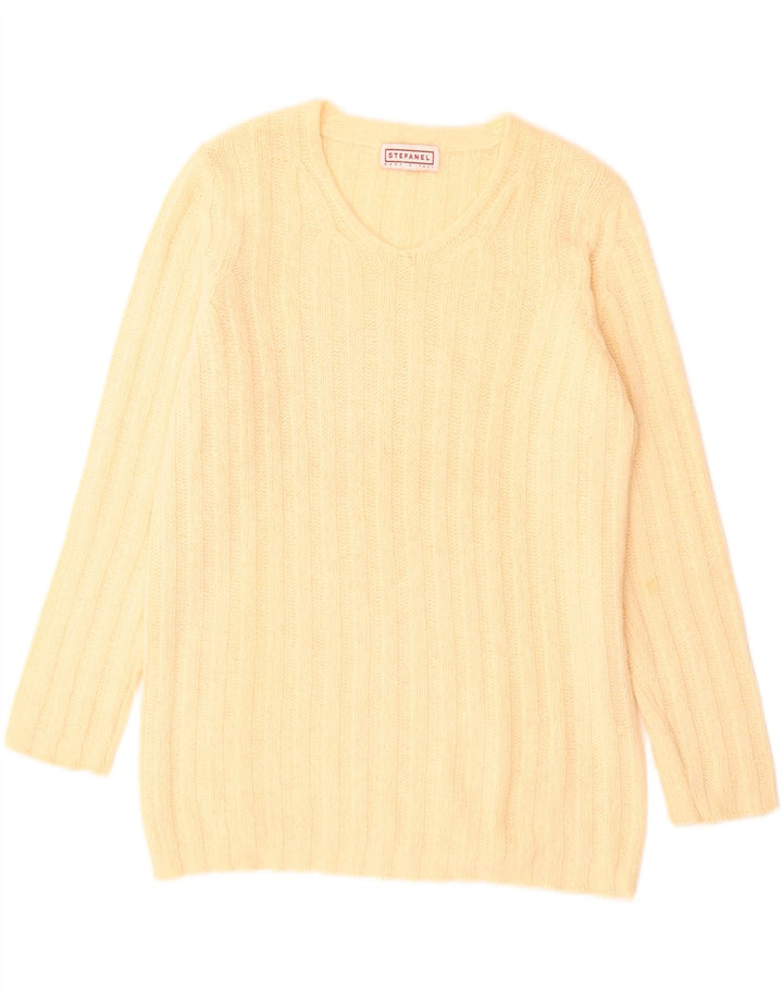 Stefanel Dame V-hals sweater UK 14 Stor Gul