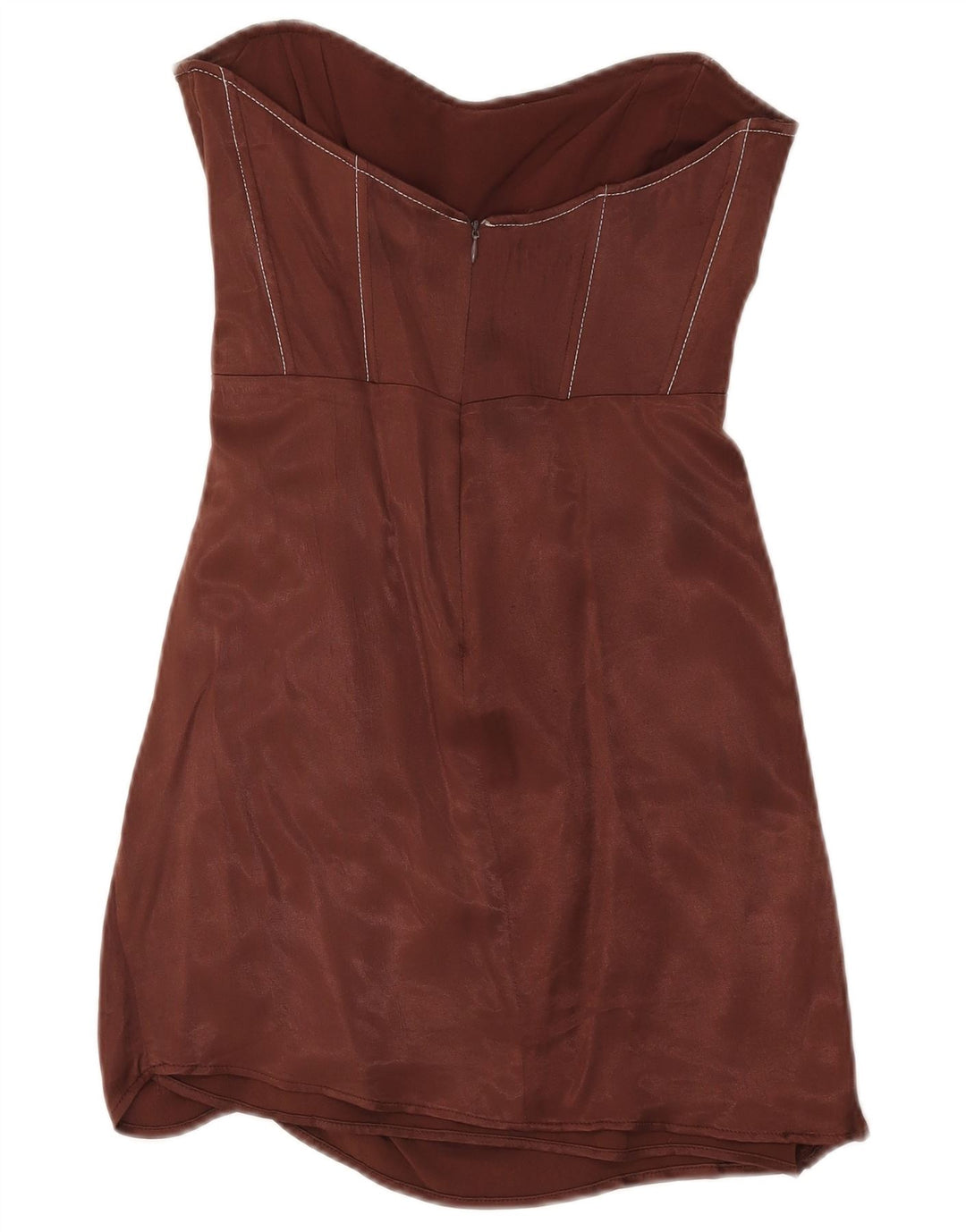 Zara Dame Stropløs Kjole UK 12 Medium Brun Viscose