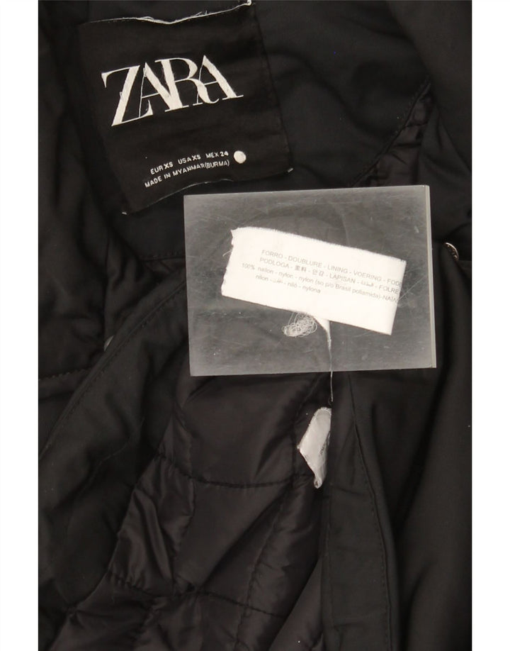 Zara Dame Oversized Polstret Jakke UK 6 XS Sort Nylon