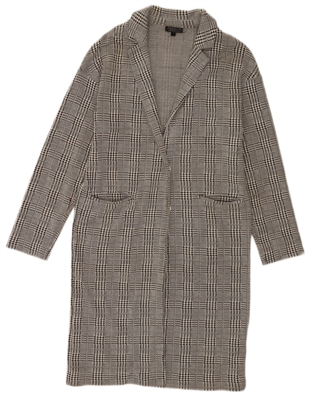 Topshop Dame Overfrakke UK 10 Lille Grå Houndstooth Bomuld