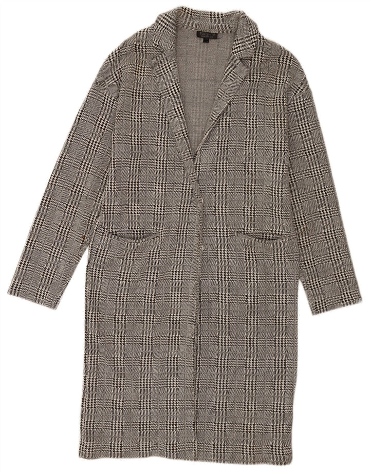 Topshop Dame Overfrakke UK 10 Lille Grå Houndstooth Bomuld
