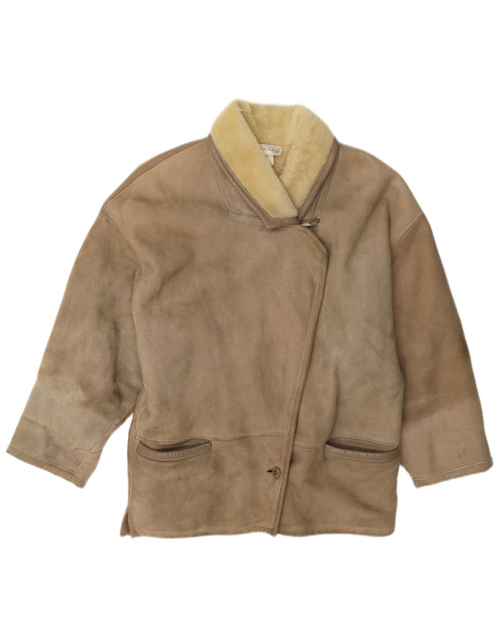 Genny Womens Shearling Jacket US 6 Medium Grey Læder