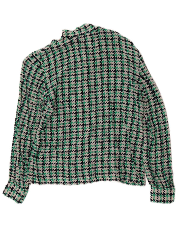 Vintage skjortebluse til kvinder UK 12 Medium Green Houndstooth