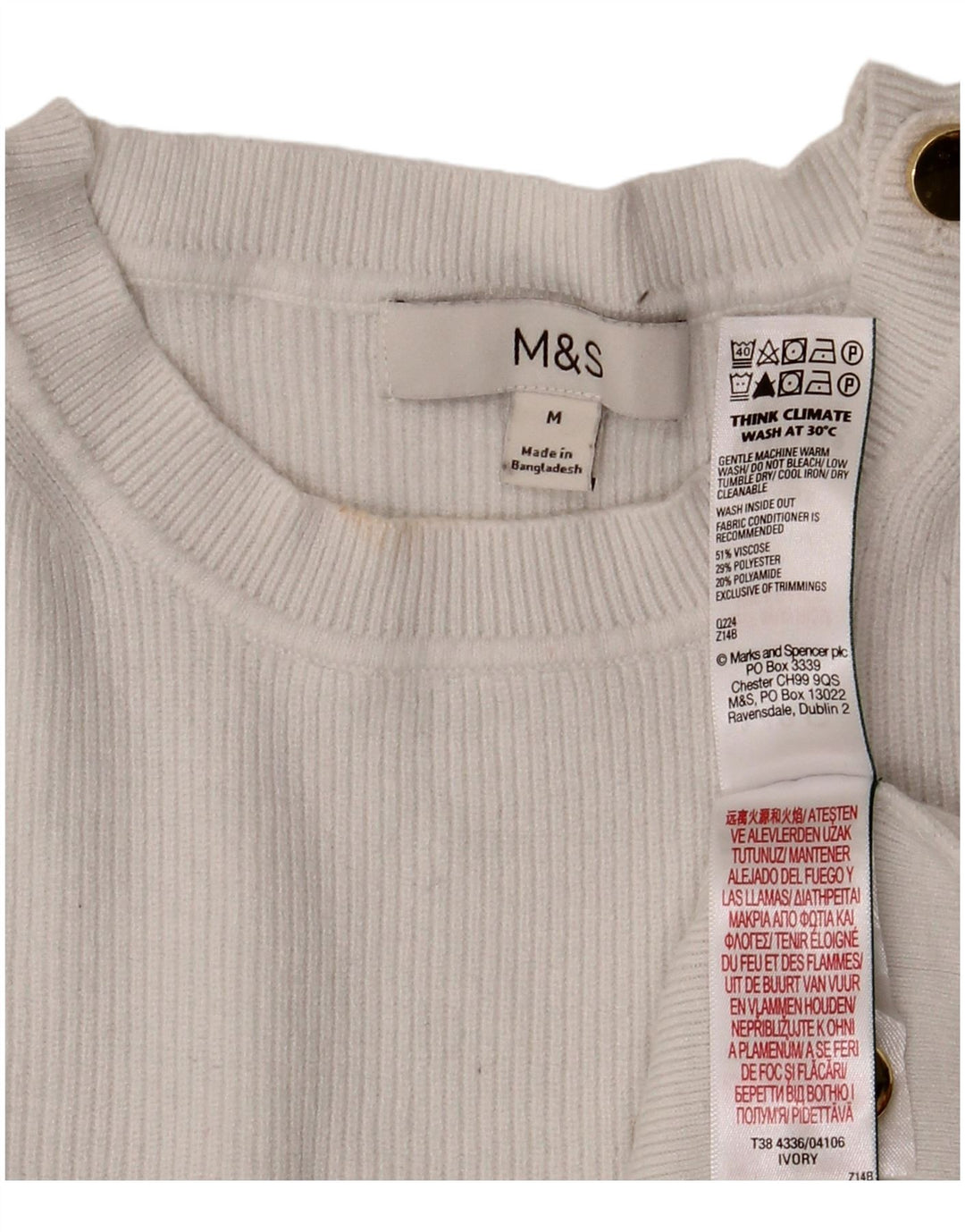 Marks & Spencer dametrøjetrøje med rund hals DK 14 Medium hvid viskose