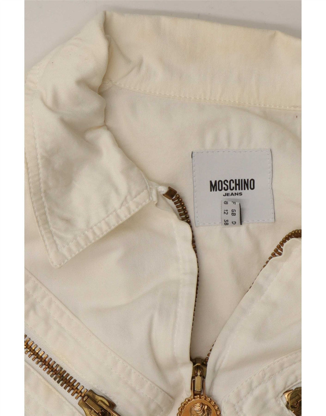 Moschino Womens Bomber Jacket UK 12 Medium Off White Bomuld