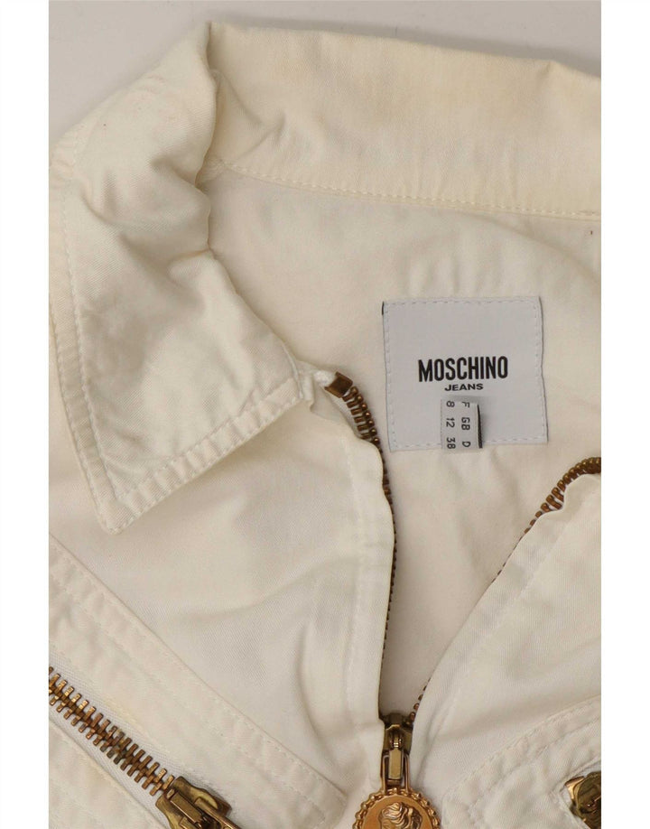 Moschino Womens Bomber Jacket UK 12 Medium Off White Bomuld