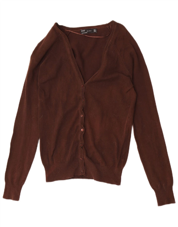 Zara Dame Cardigan Sweater UK 12 Medium Brun Bomuld