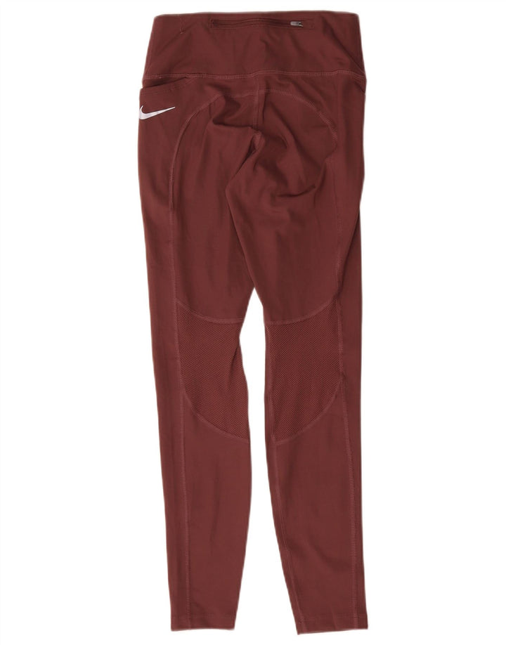 Nike Dame Dri Fit Leggings UK 8 Small Burgundy