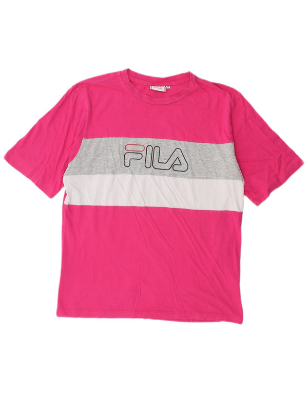 Fila Grafisk T-shirt top til kvinder UK 14 Medium Pink Colourblock Bomuld