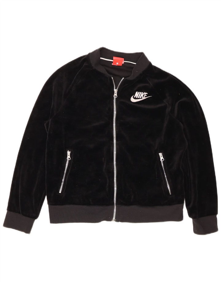 Nike Dame Oversized Velour Træningsdragt Top Jakke UK 10 Lille Sort