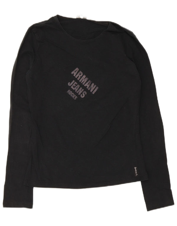 Armani Jeans Dame Grafisk Top Langærmet UK 14 Medium Sort Bomuld