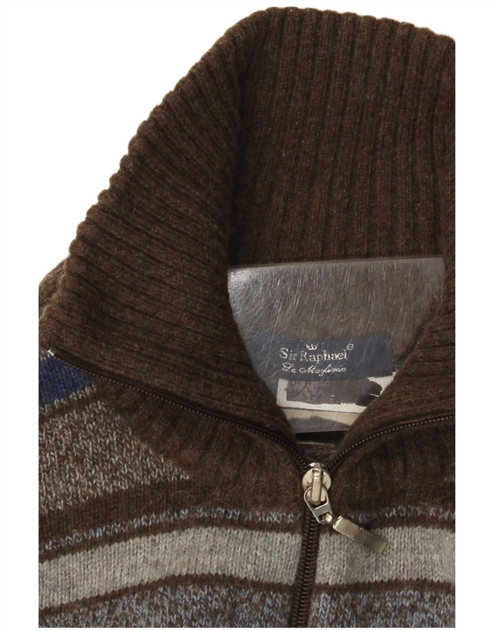 Vintage herre cardigan sweater medium flerfarvet stribet