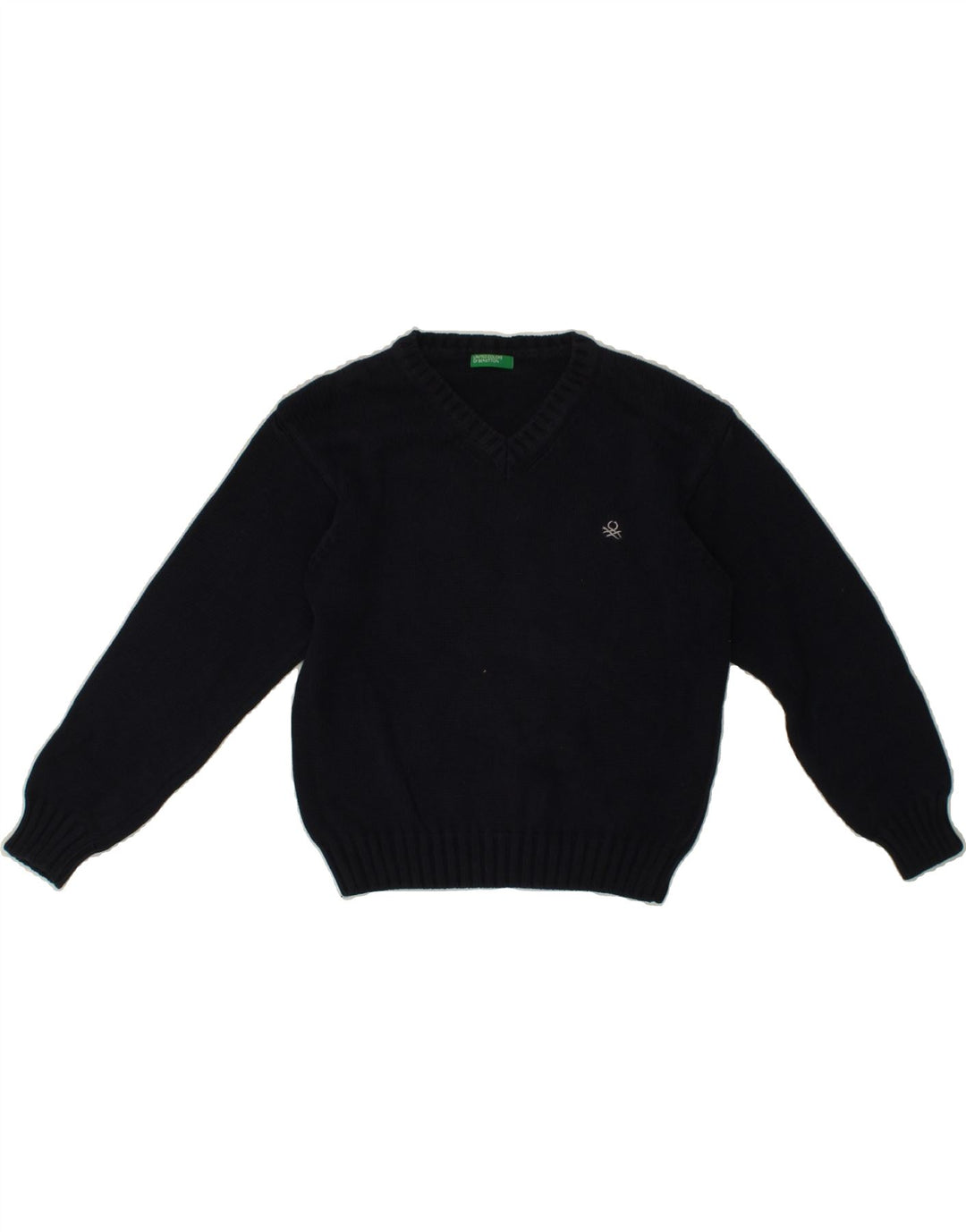 BENETTON Boys V-Neck Jumper Sweater 11-12 Years Navy Blue Vintage Benetton and Second-Hand Benetton from Messina Hembry 