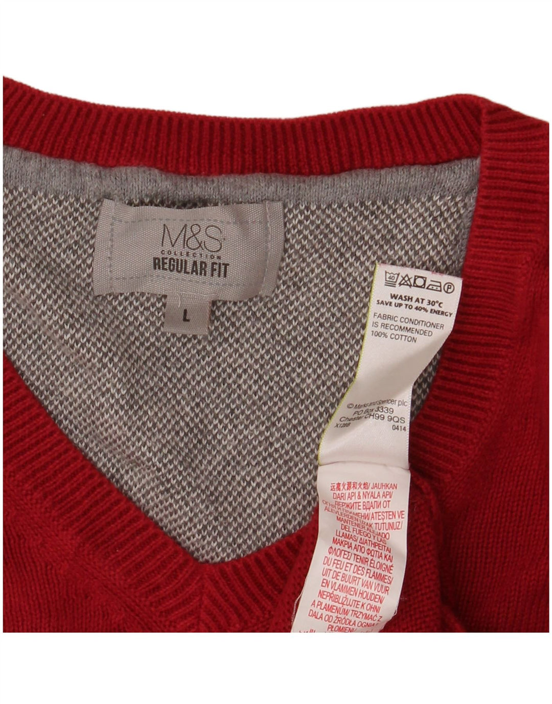MARKS & SPENCER Herre Regular Fit V-hals sweater Stor rød bomuld