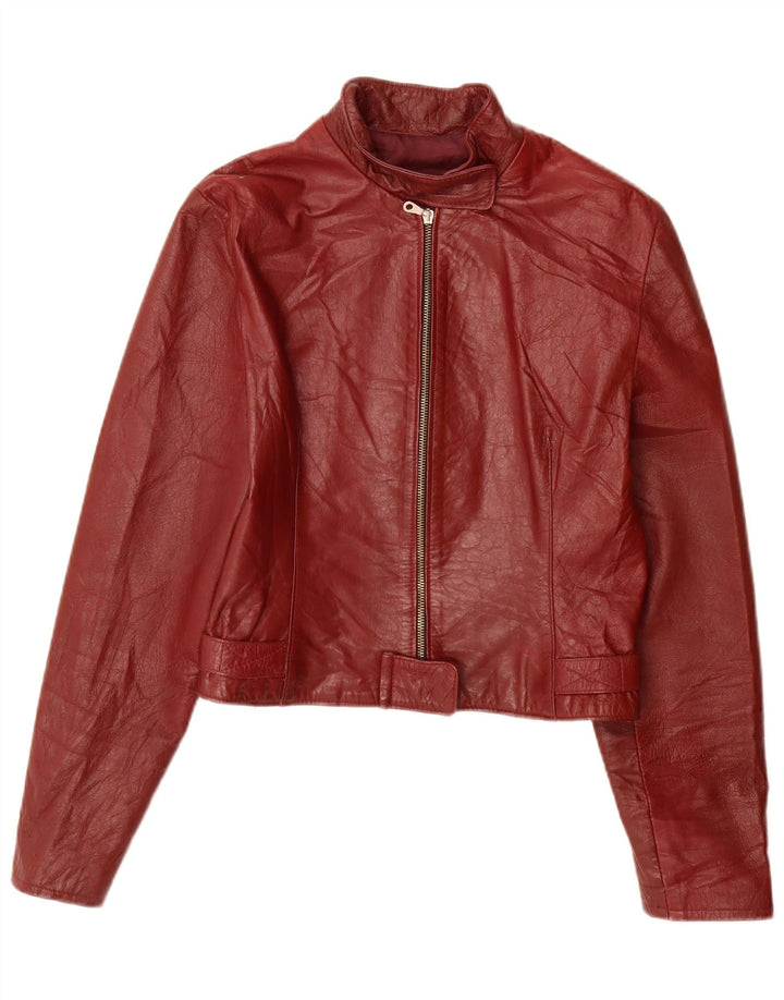 VINTAGE Dame Læderjakke UK 10 Small Bourgogne Læder