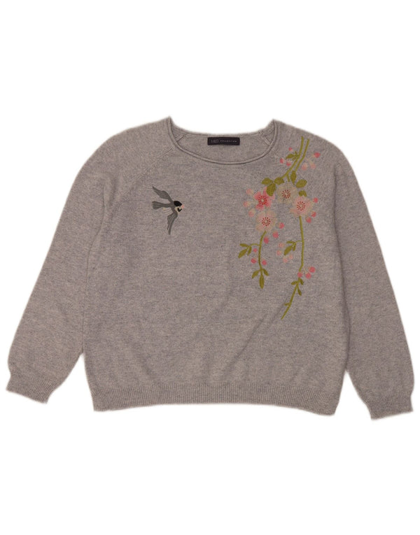Marks & Spencer Dame Crop Crew Neck Jumper Sweater UK 16 Large Grey