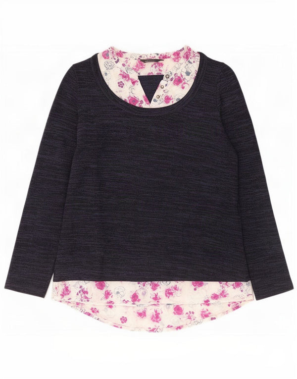 Marks & Spencer Dame Top Langærmet UK 14 Large Navy Blue Floral
