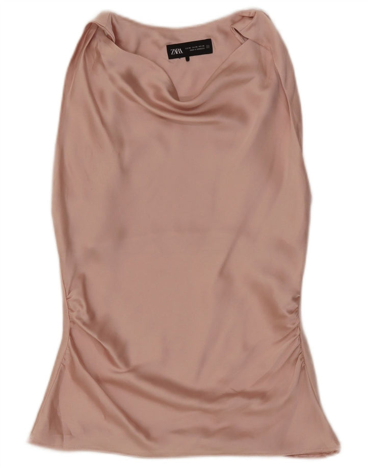 Zara Dame ærmeløs bluse Top UK 6 XS Pink Polyester