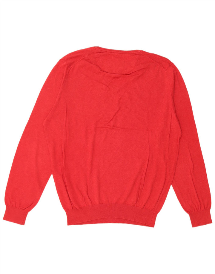MASSIMO DUTTI Mens V-Neck Jumper Sweater Medium Red