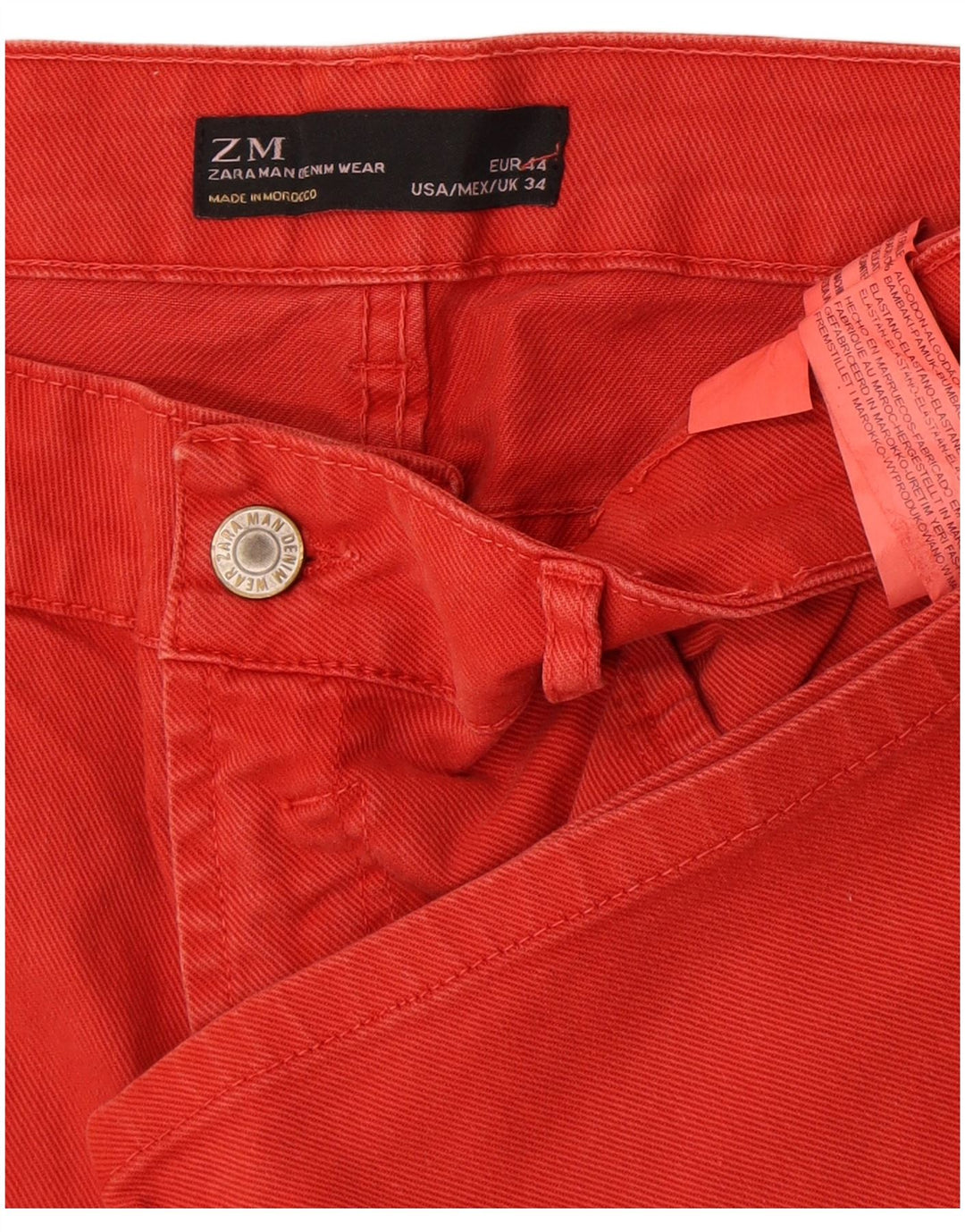 Zara Herre Denim Shorts EU 44 Large W34 Rød Bomuld