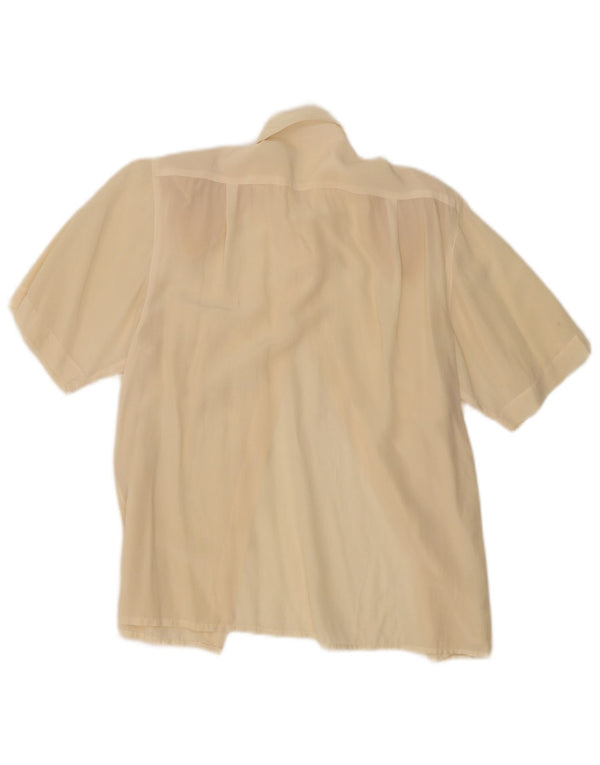 Vintage kvinders kortærmet skjortebluse EU 38 Medium Beige Silke