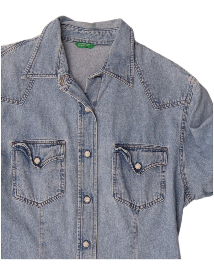 Benetton Dame Denim Shirt UK 10 Small Blue Cotton