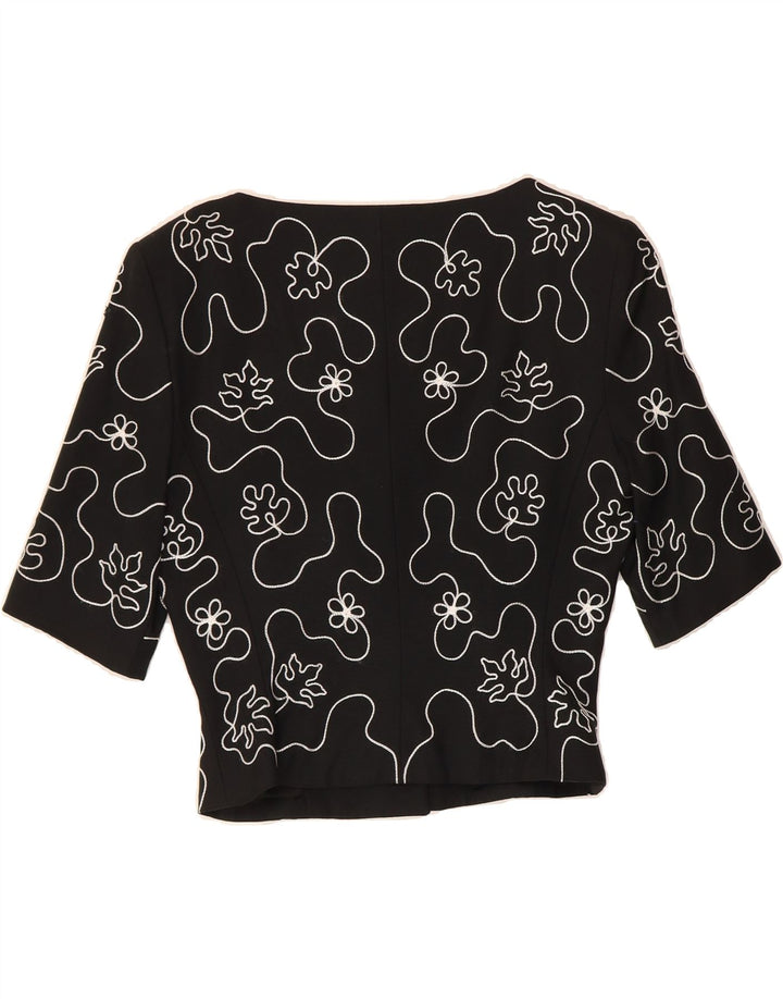 ARABELLA POLLEN Womens 3 Button Blazer Jacket UK 12 Medium  Black Floral Vintage Arabella Pollen and Second-Hand Arabella Pollen from Messina Hembry 