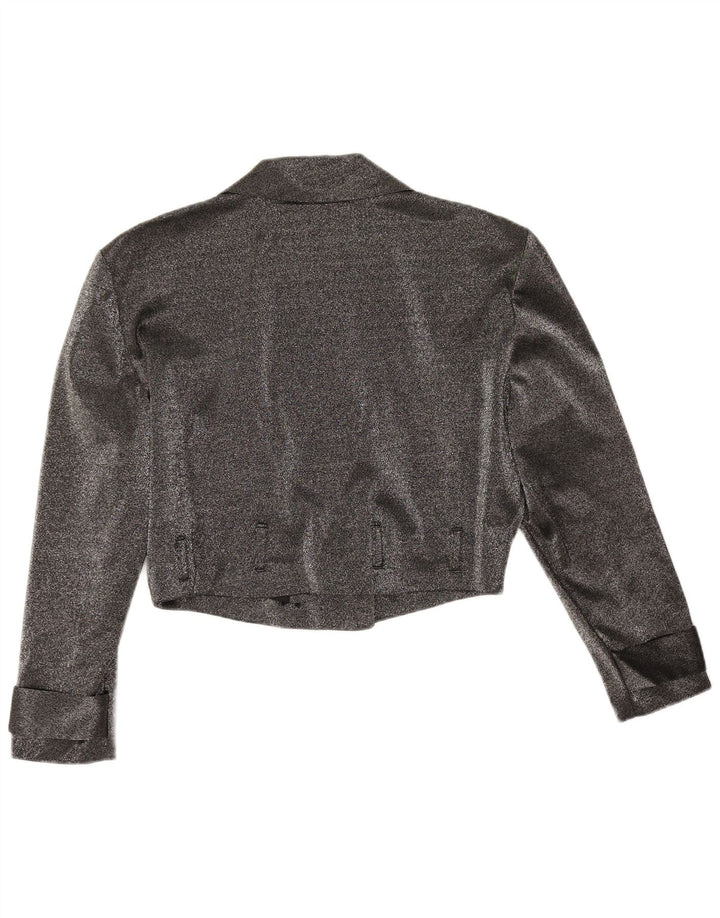 Vintage Dame Dobbeltradet Bolero Jakke UK 12 Medium Grey Flecked