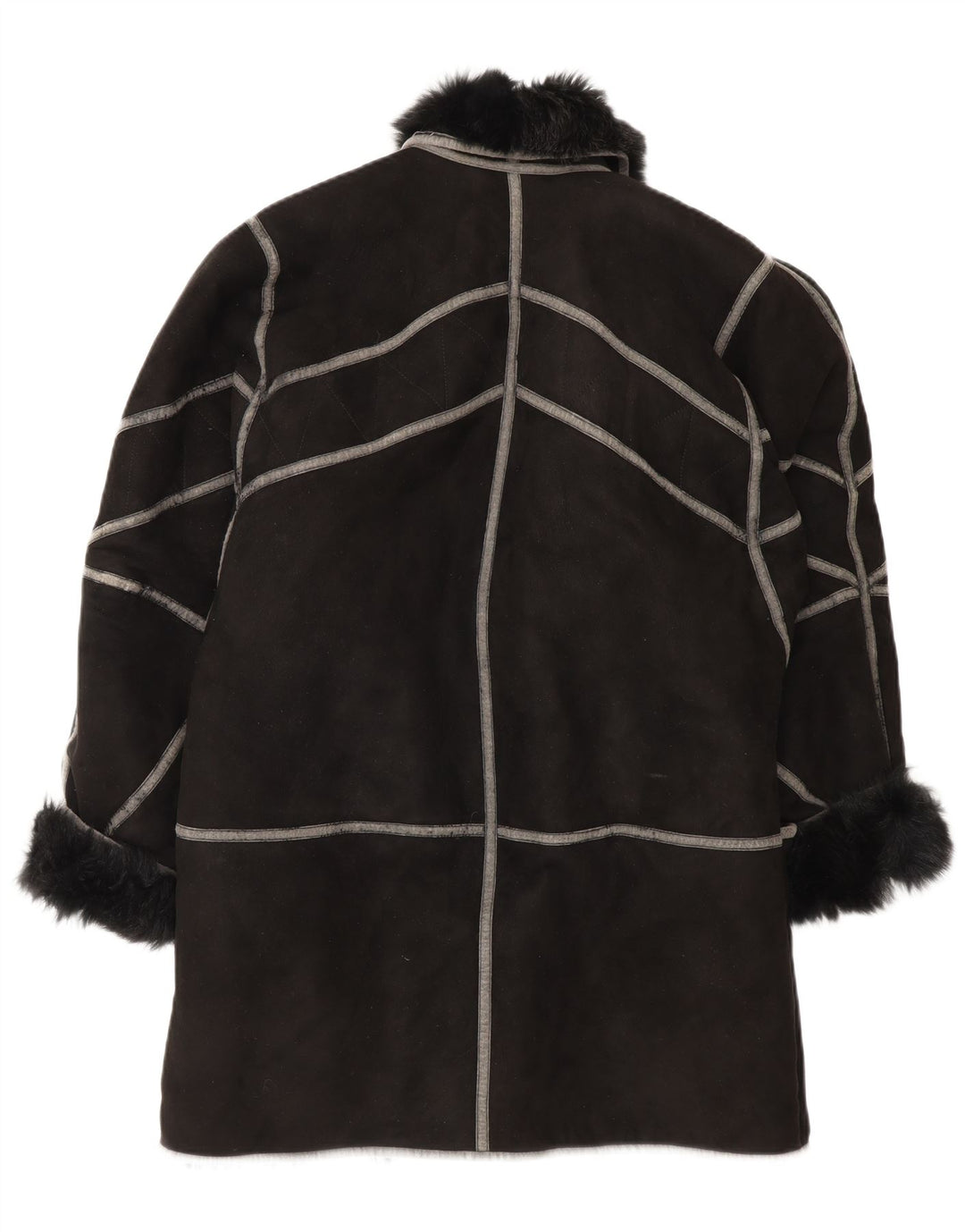 Vintage Dame Oversized Shearling Overfrakke IT 42 Medium Black Shearling