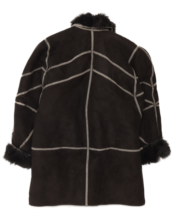 Vintage Dame Oversized Shearling Overfrakke IT 42 Medium Black Shearling