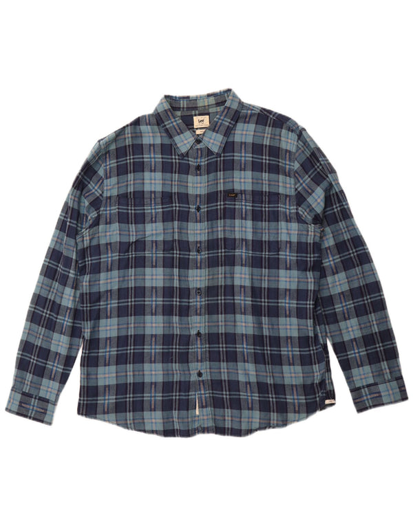 LEE Flanelskjorte til mænd 2XL marineblå ternet bomuld