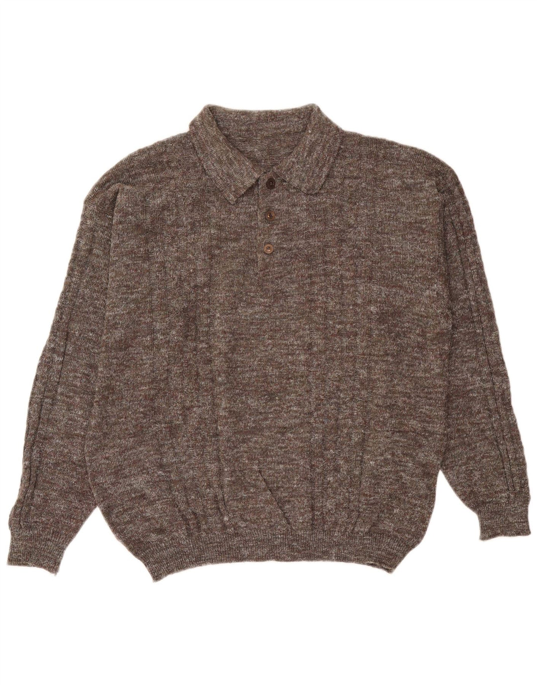 Vintage Herre Polo Neck Jumper Sweater Large Grå Flecked