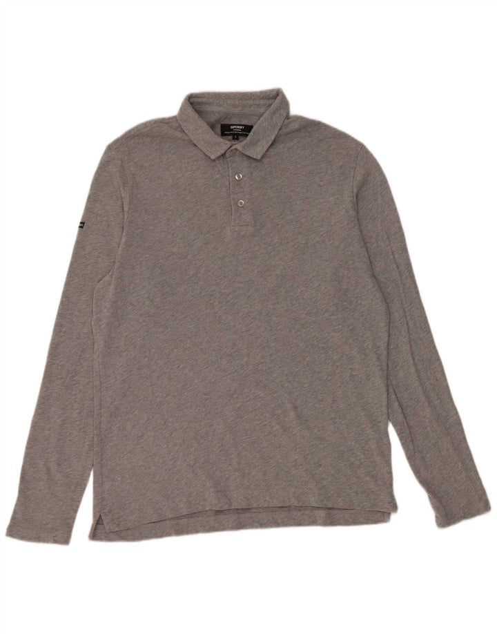 Superdry langærmet poloskjorte til mænd, stor grå bomuld