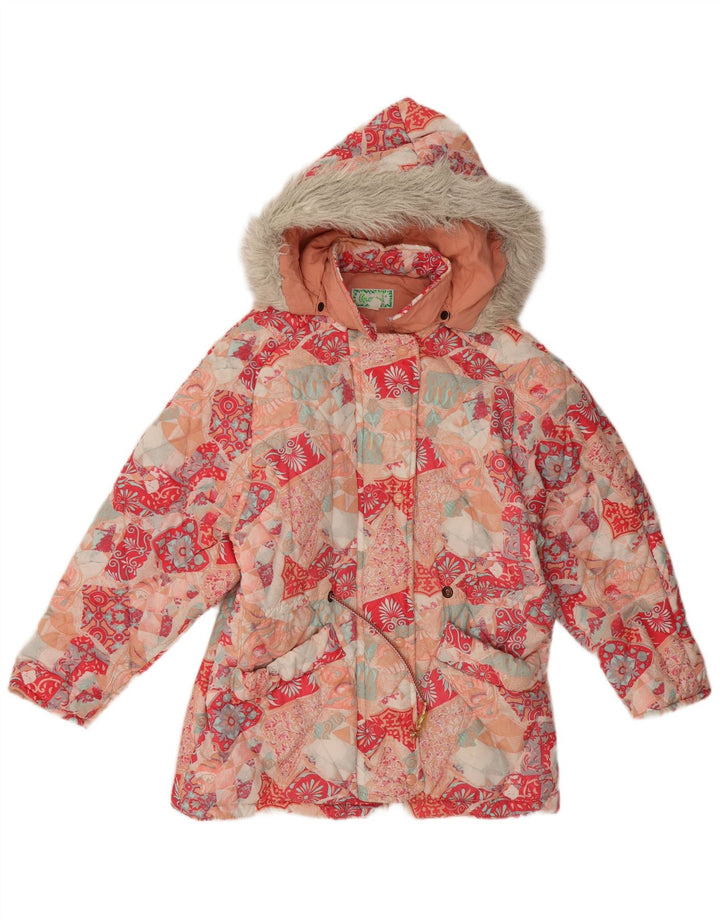 Vintage polstret hættejakke til kvinder EU 40 Medium flerfarvet blomster