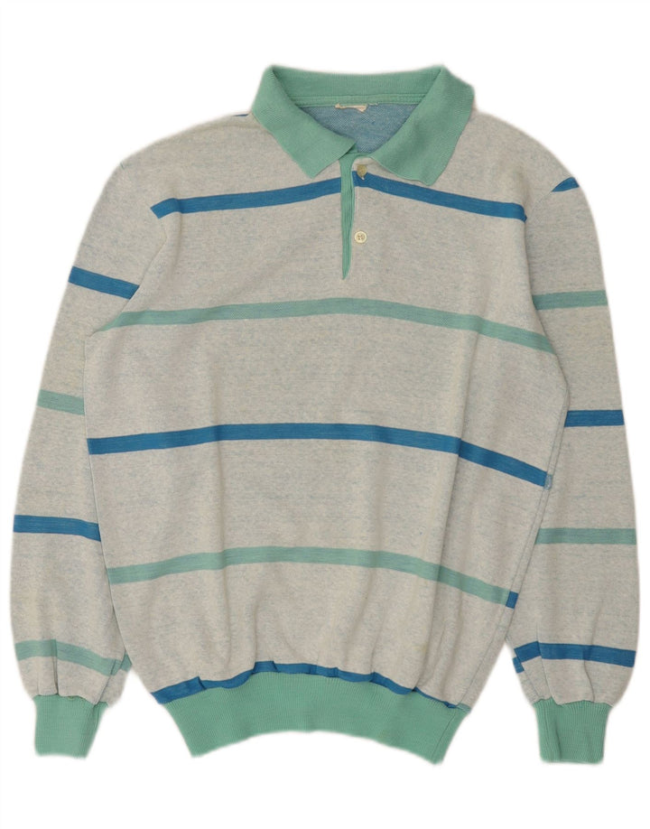 Vintage herre polo hals sweater mellemgrøn stribet