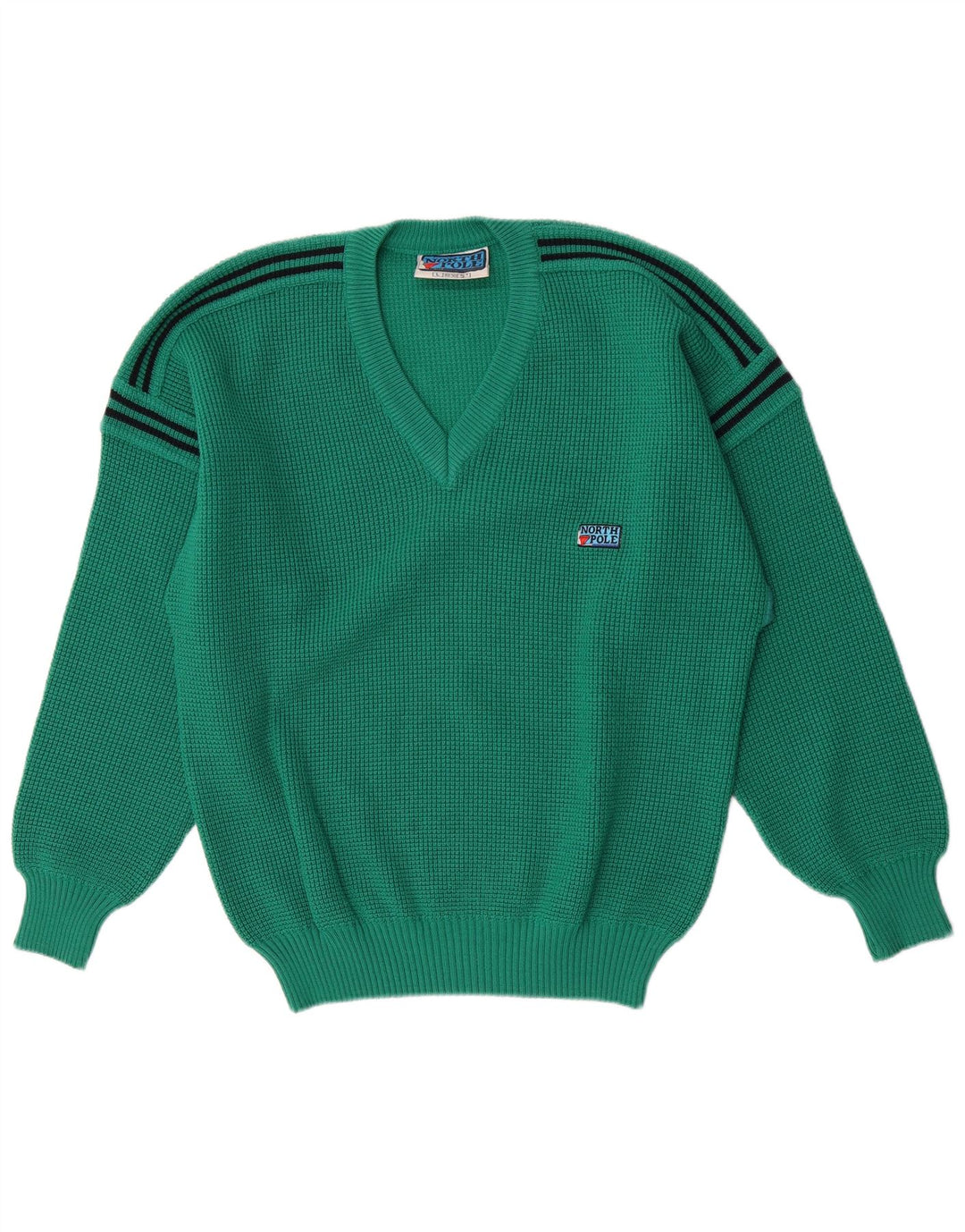 North Pole Herre V-hals sweater Stor grøn stribet uld