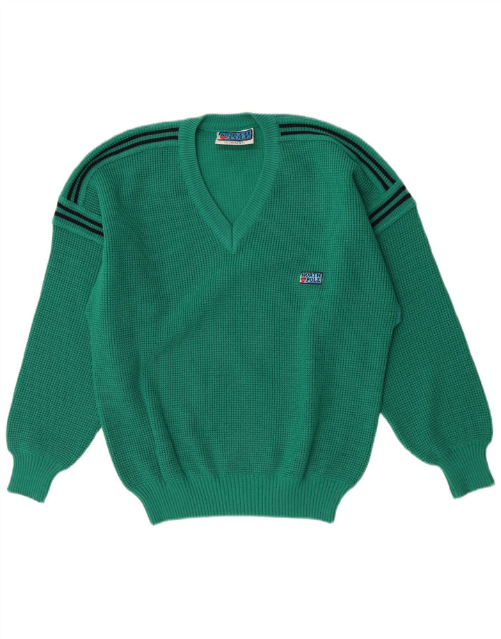 North Pole Herre V-hals sweater Stor grøn stribet uld
