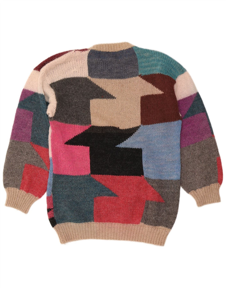 Vintage dame sweater med rund hals DK 14 medium flerfarvet