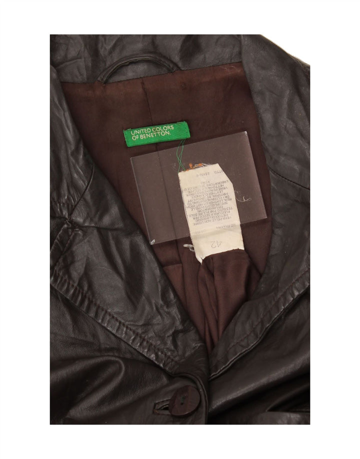 BENETTON Womens Leather Coat IT 42 Medium Brown Leather Vintage Benetton and Second-Hand Benetton from Messina Hembry 