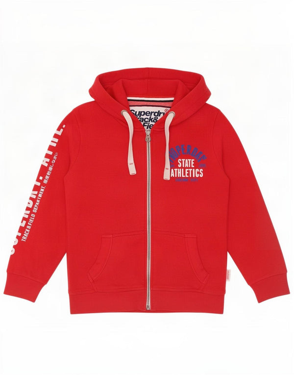 Superdry hættetrøje til kvinder med grafisk lynlås UK 14 Medium rød bomuld