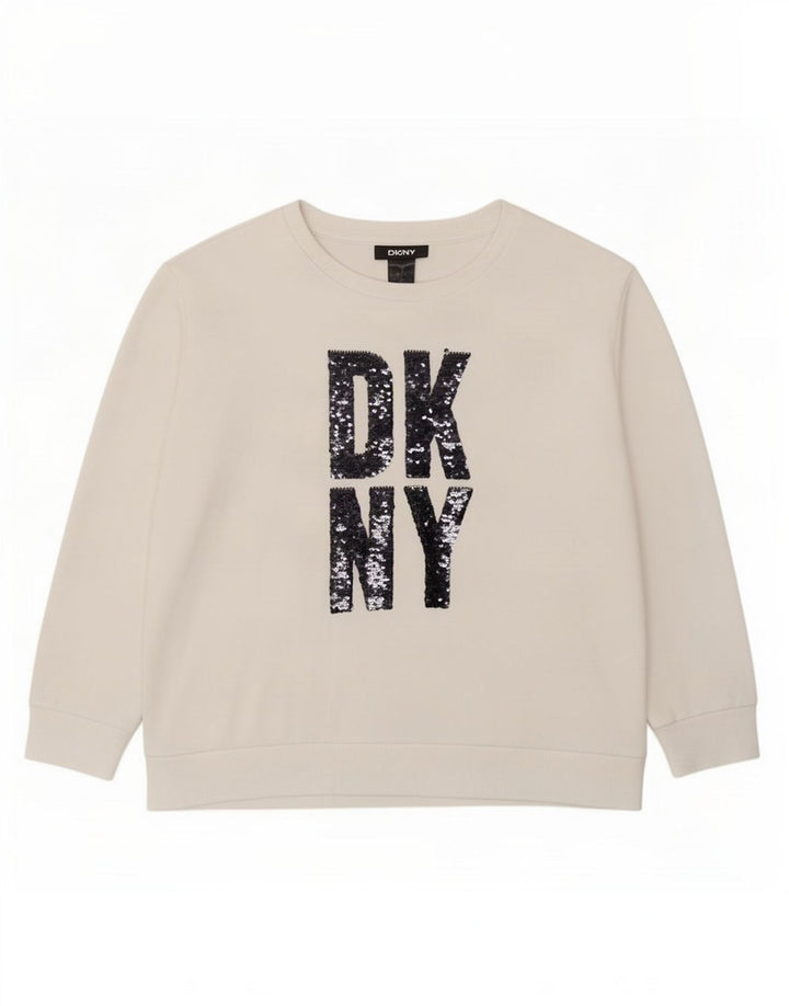 Dkny Womens Graphic Sweatshirt Jumper UK 14 Medium White